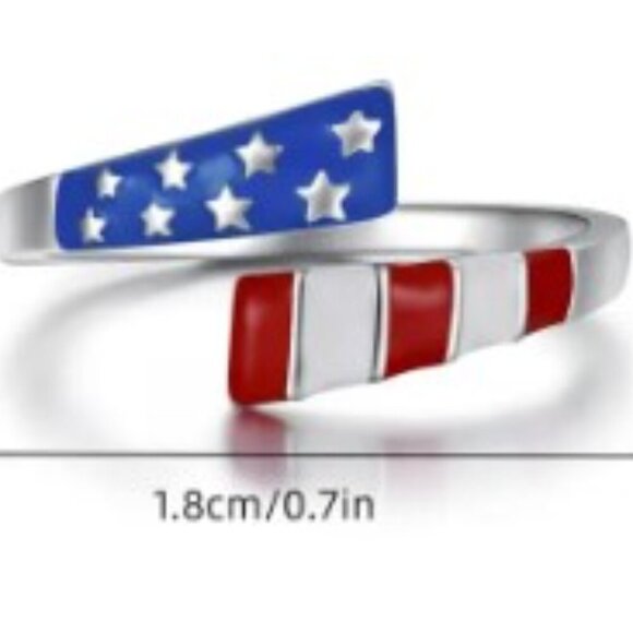 2 pc set Patriotic Bracelet and Adjustable Ring Festive Red White & Blue - Picture 7 of 8